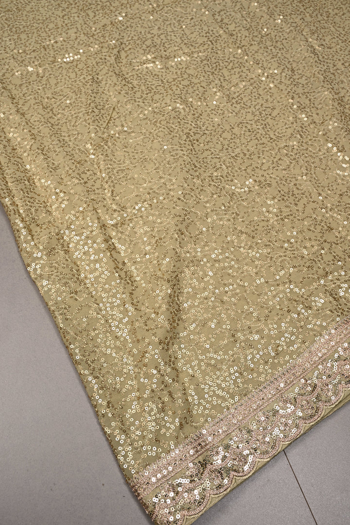 Full Sequins Embellished on Georgette Saree in Sage Green with Scalloped Border |SHOBITAM
