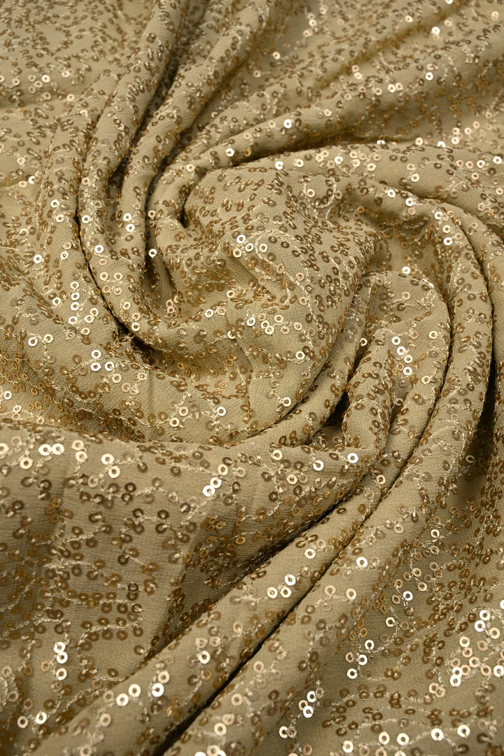 Full Sequins Embellished on Georgette Saree in Sage Green with Scalloped Border |SHOBITAM
