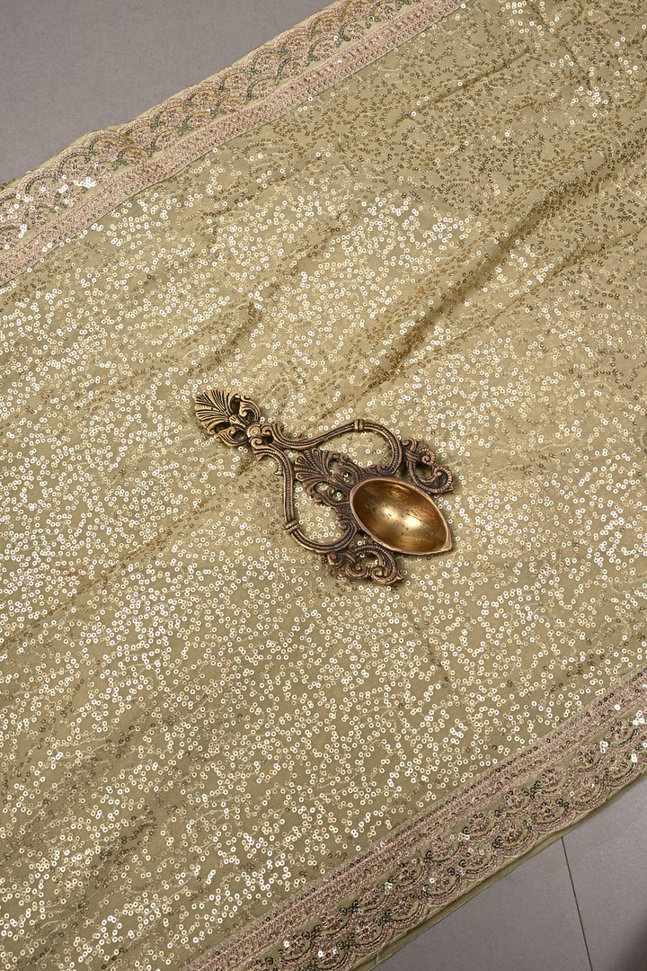 Full Sequins Embellished on Georgette Saree in Sage Green with Scalloped Border |SHOBITAM