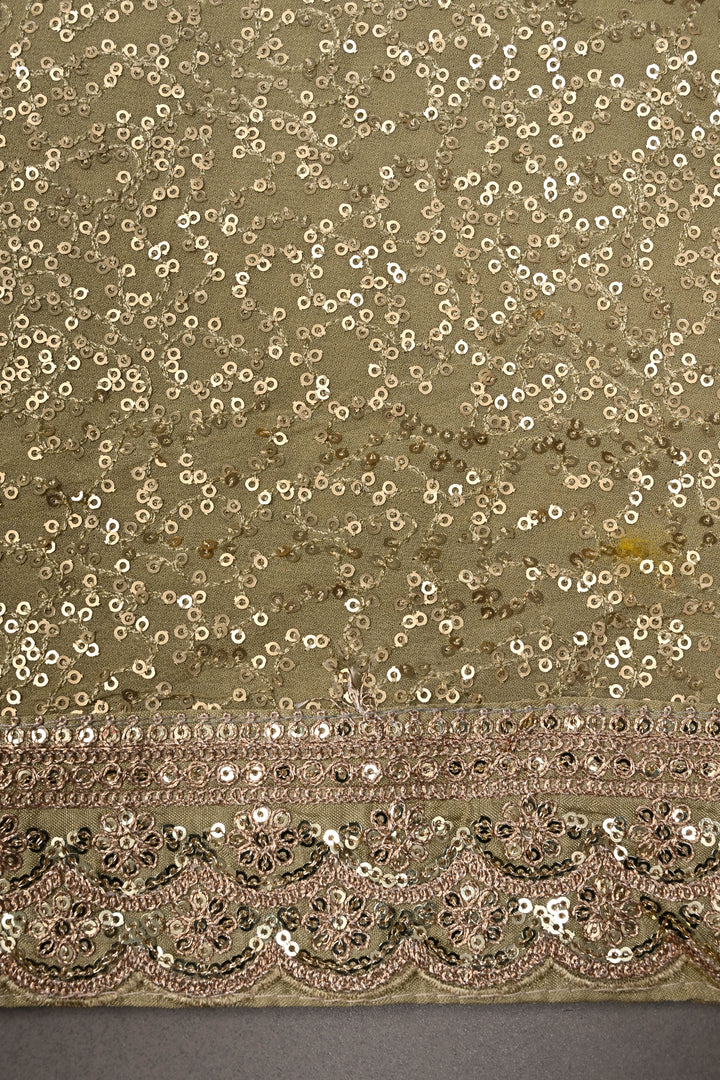 Full Sequins Embellished on Georgette Saree in Sage Green with Scalloped Border |SHOBITAM