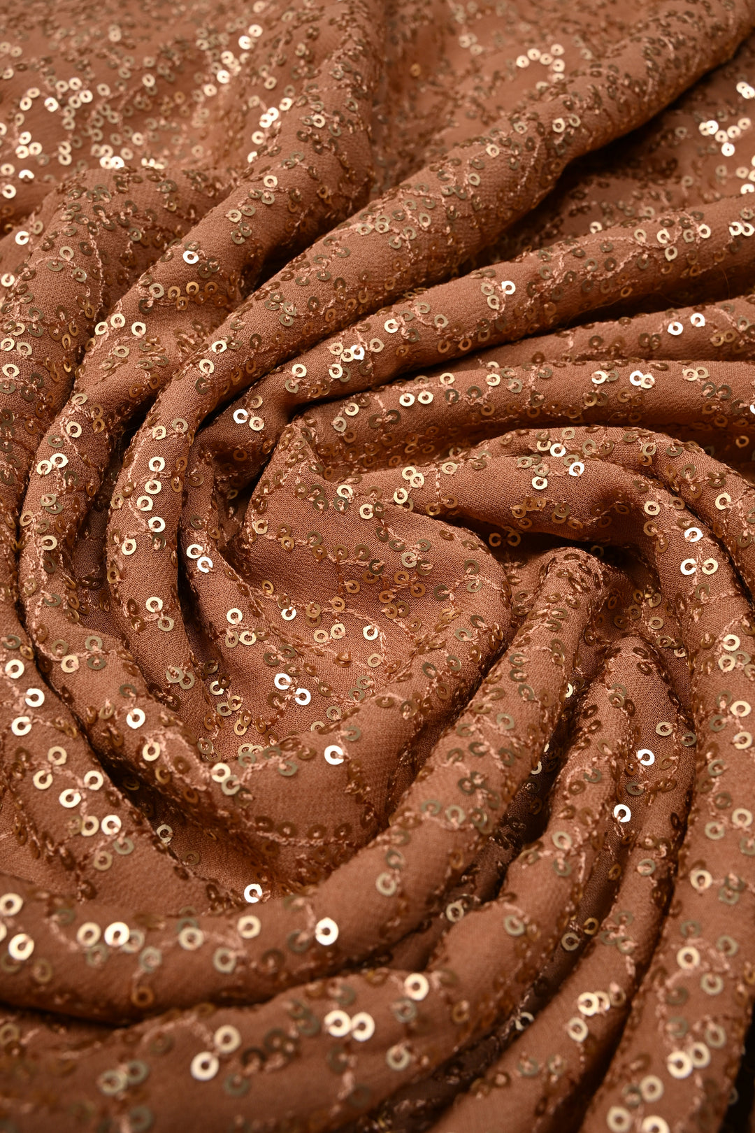 Full Sequins Embellished on Georgette Saree in Pinkish Brown with Scalloped Border |SHOBITAM