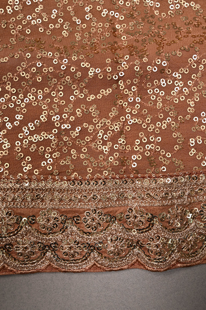 Full Sequins Embellished on Georgette Saree in Pinkish Brown with Scalloped Border |SHOBITAM