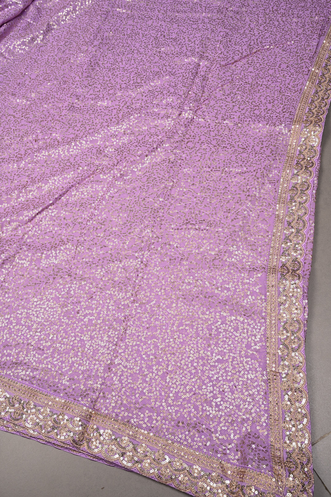 Full Sequins Embellished on Georgette Saree in Lavender with Scalloped Border |SHOBITAM