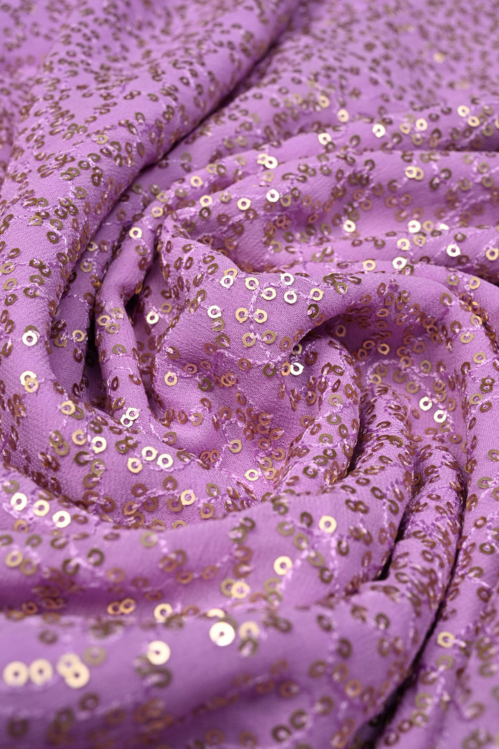 Full Sequins Embellished on Georgette Saree in Lavender with Scalloped Border |SHOBITAM