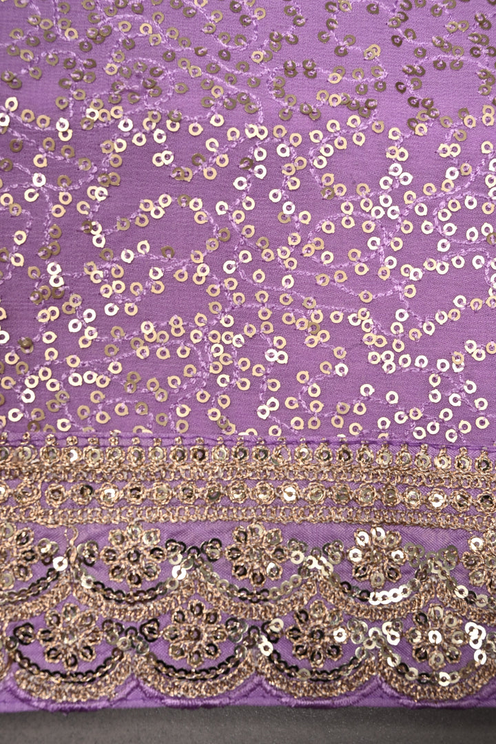 Full Sequins Embellished on Georgette Saree in Lavender with Scalloped Border |SHOBITAM
