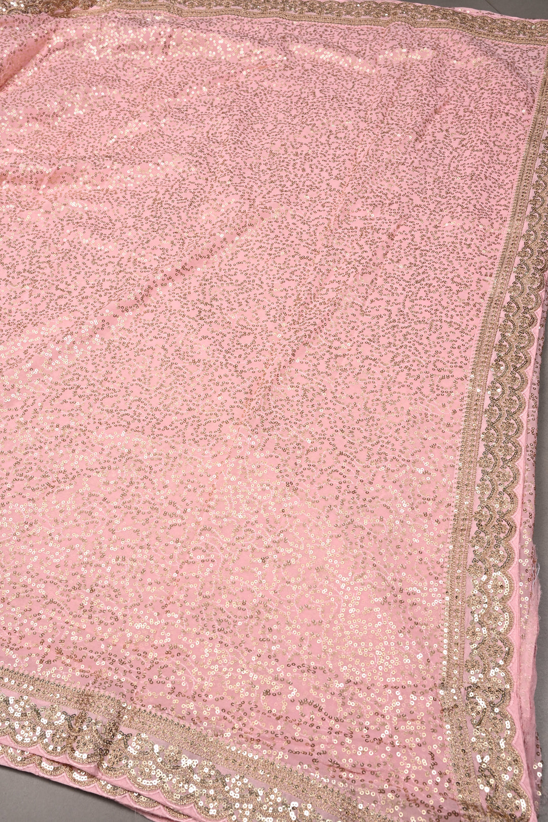 Full Sequins Embellished on Georgette Saree in Baby Pink with Scalloped Border |SHOBITAM