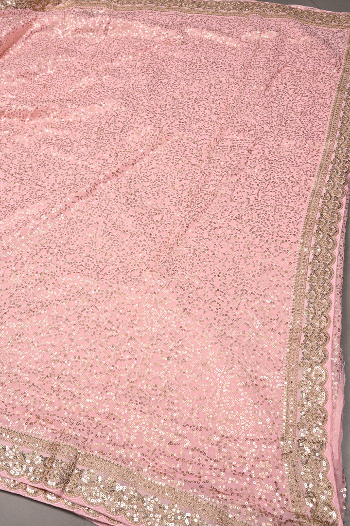 Full Sequins Embellished on Georgette Saree in Baby Pink with Scalloped Border |SHOBITAM