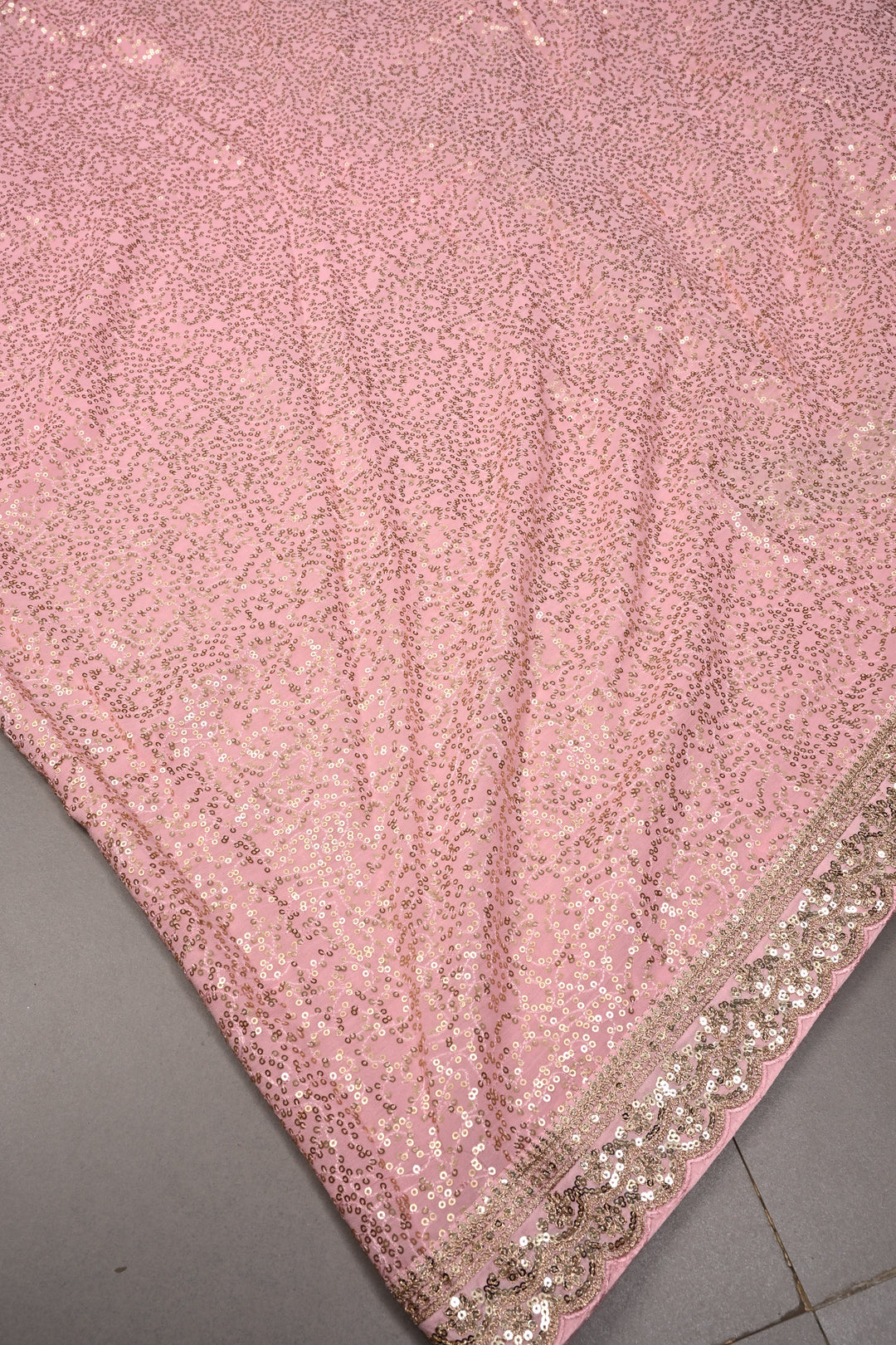 Full Sequins Embellished on Georgette Saree in Baby Pink with Scalloped Border |SHOBITAM