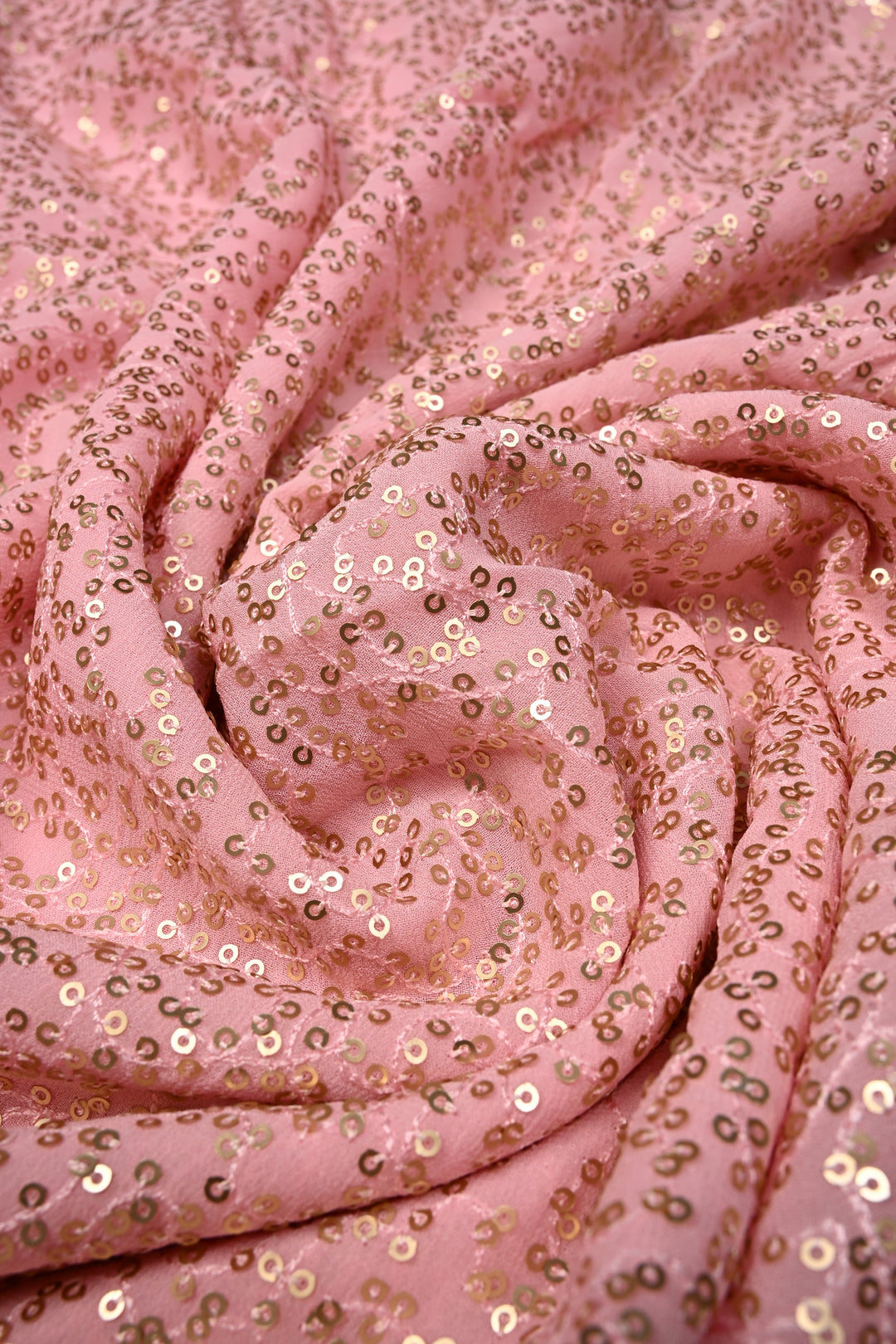 Full Sequins Embellished on Georgette Saree in Baby Pink with Scalloped Border |SHOBITAM