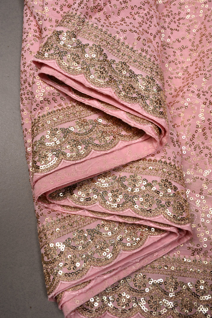 Full Sequins Embellished on Georgette Saree in Baby Pink with Scalloped Border |SHOBITAM