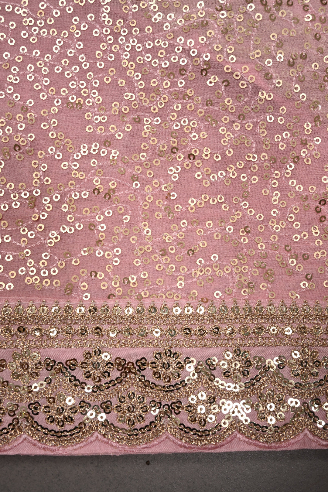 Full Sequins Embellished on Georgette Saree in Baby Pink with Scalloped Border |SHOBITAM
