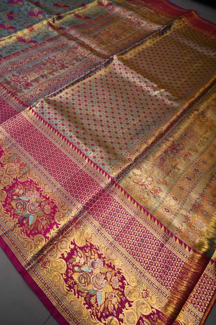 High Fashion Pure Kanjiavaram Meenakari Tissue Brocade Saree in Lavender | SILK MARK CERTIFIED