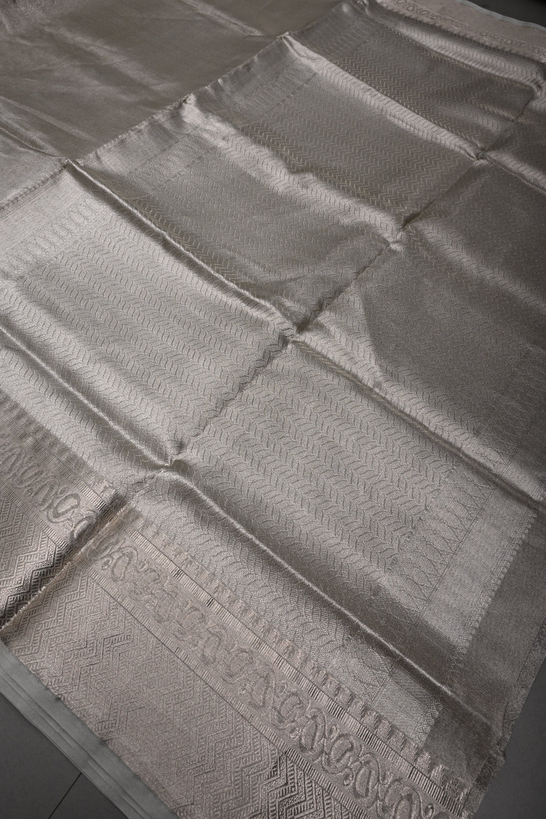 Classy Silver Pure Tissue By Tissue Silk Saree with Self Brocade and Zari Border | SILK MARK CERTIFIED | SHOBITAM