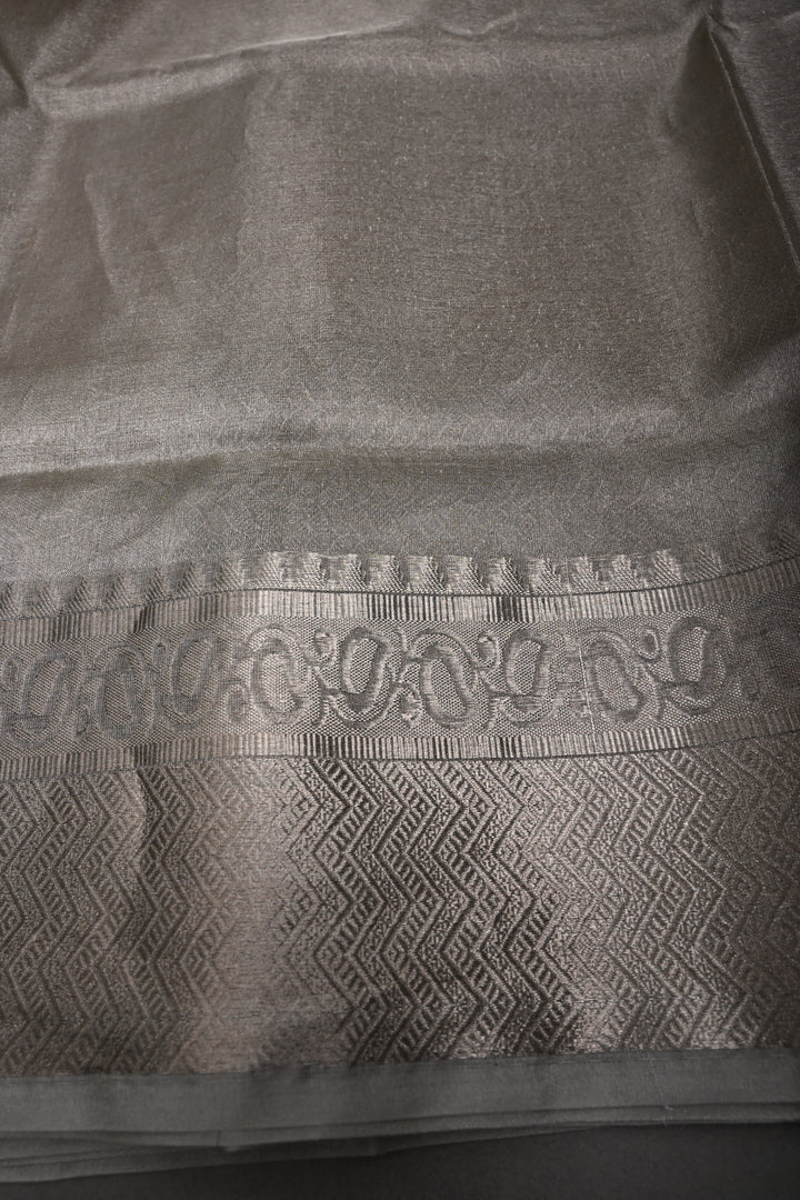 Classy Silver Pure Tissue By Tissue Silk Saree with Self Brocade and Zari Border | SILK MARK CERTIFIED | SHOBITAM