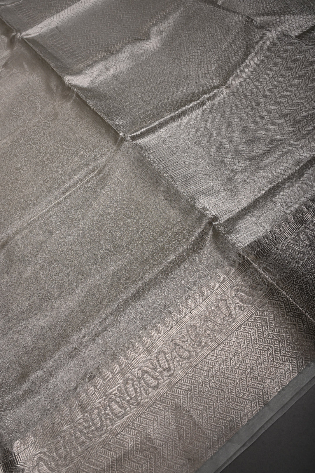 Classy Silver Pure Tissue By Tissue Silk Saree with Self Brocade and Zari Border | SILK MARK CERTIFIED | SHOBITAM
