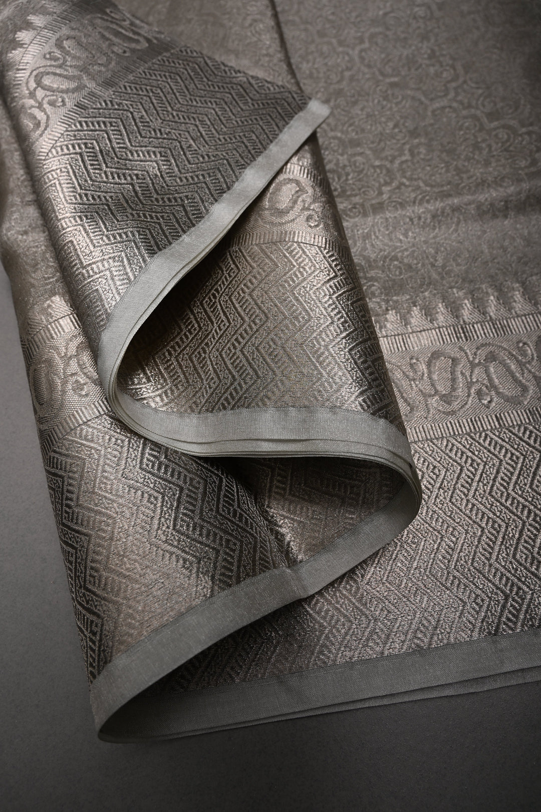 Classy Silver Pure Tissue By Tissue Silk Saree with Self Brocade and Zari Border | SILK MARK CERTIFIED | SHOBITAM