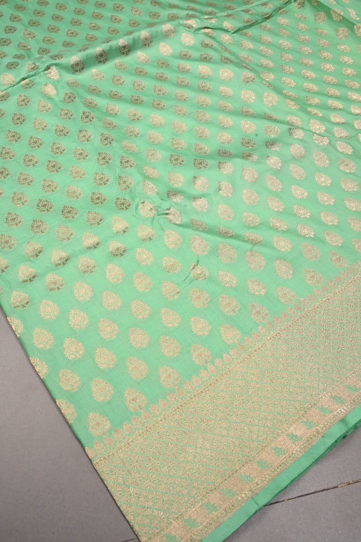 Green Pure Banarasi Katan Silk Saree with Floral Zari Buttas Brocade and Zari Border | SILK MARK CERTIFIED | SHOBITAM