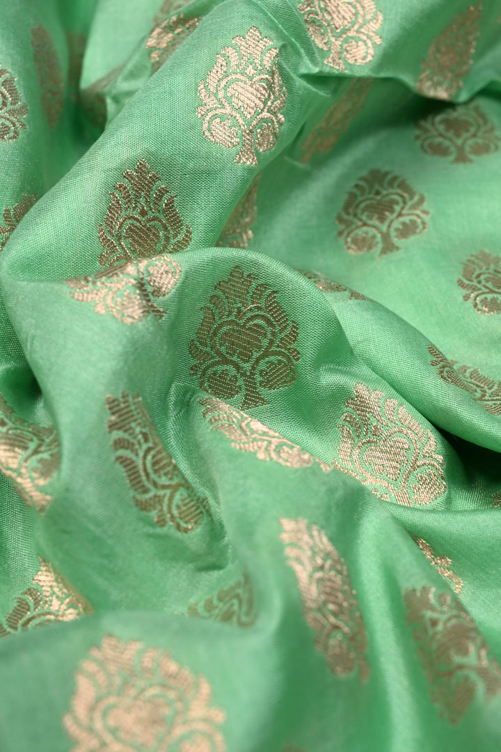 Green Pure Banarasi Katan Silk Saree with Floral Zari Buttas Brocade and Zari Border | SILK MARK CERTIFIED | SHOBITAM