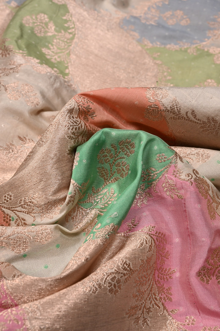 Multicolor Rangkaat Style on Banarasi Katan Silk Saree with Floral Brocade Jaal and Zari Border | SILK MARK CERTIFIED | SHOBITAM