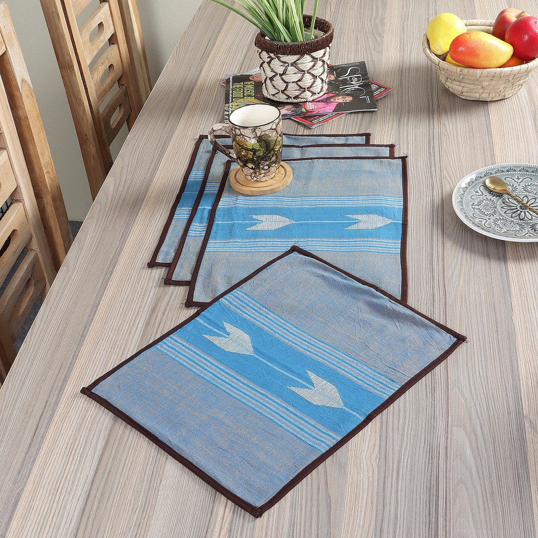 Yellow Brown Jamdani Cotton Table Mats- 4Pack | SHOBITAM