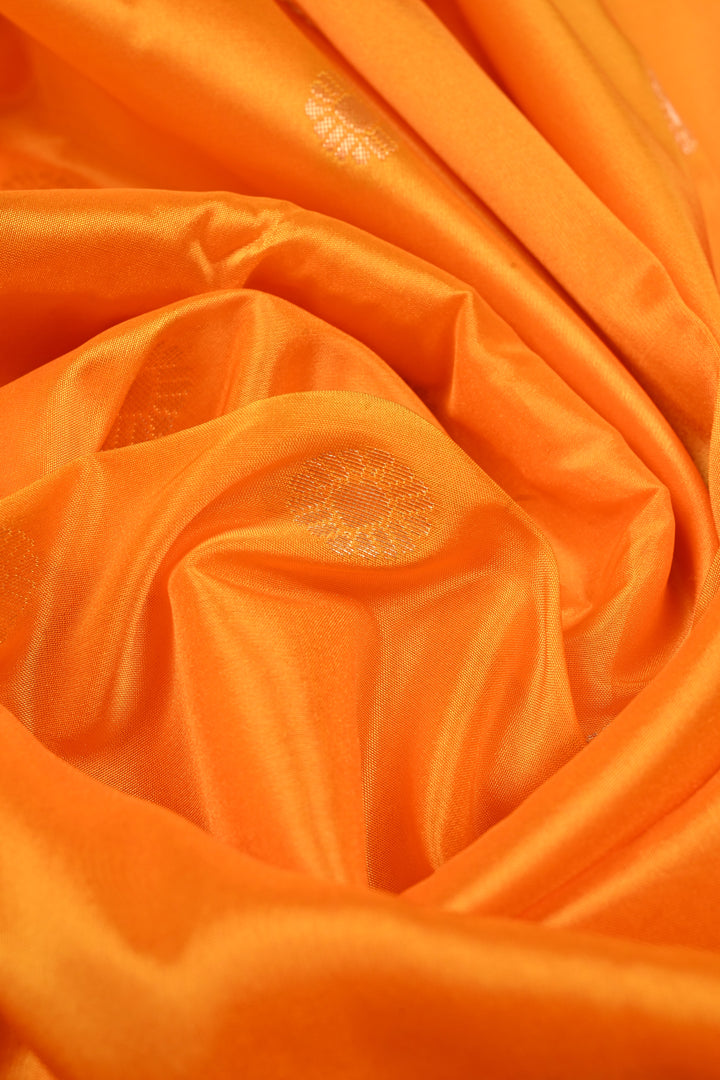 9 Yards Madisar Yellowish Orange Dual Tone Semi Silk Saree with Zari Buttas and Contrast Zari Border , No Blouse Piece