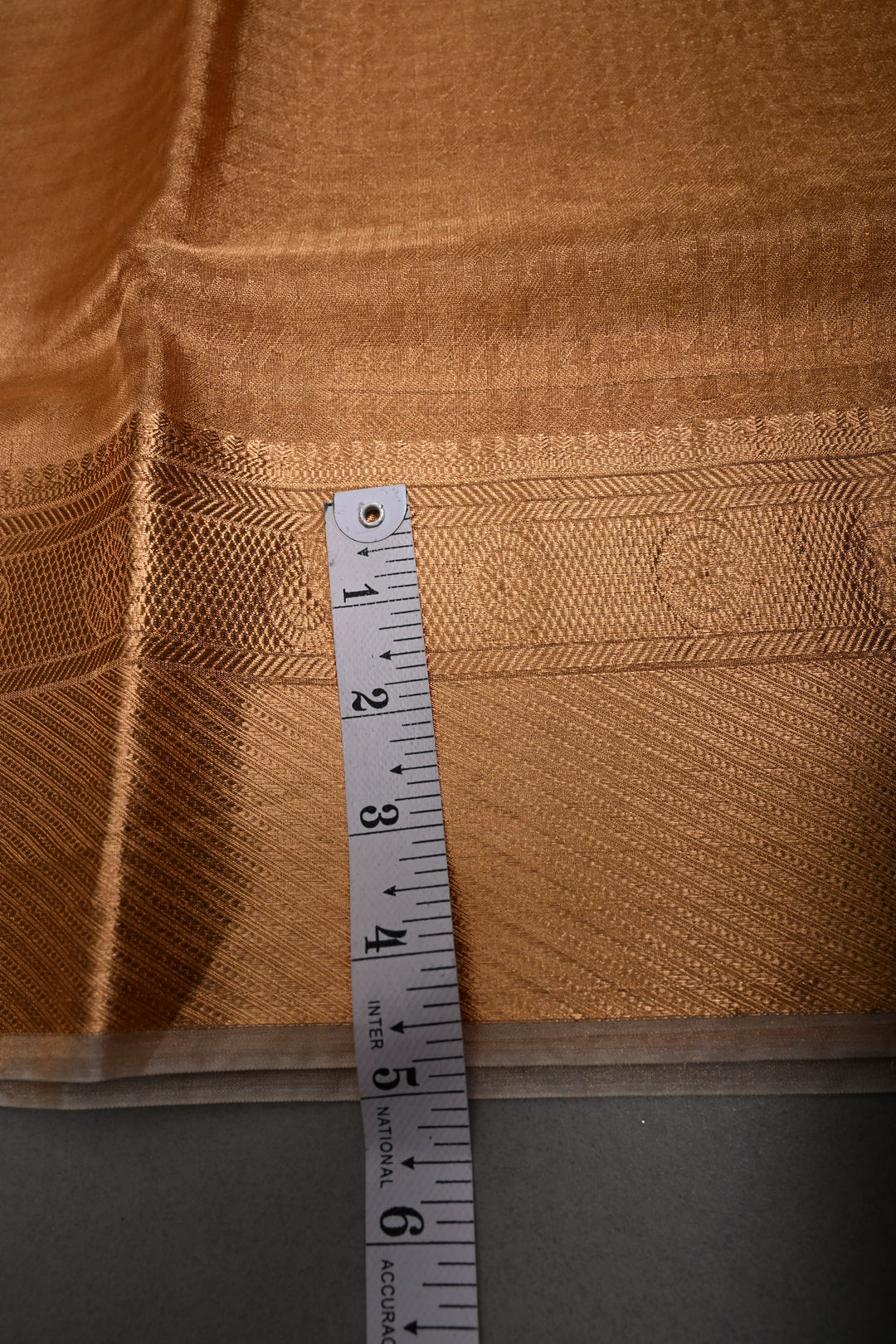 Gold Pure Kanchi Kora by Tissue Silk Saree with Geometric Self Weave and Zari Border | SILK MARK CERTIFIED | SHOBITAM