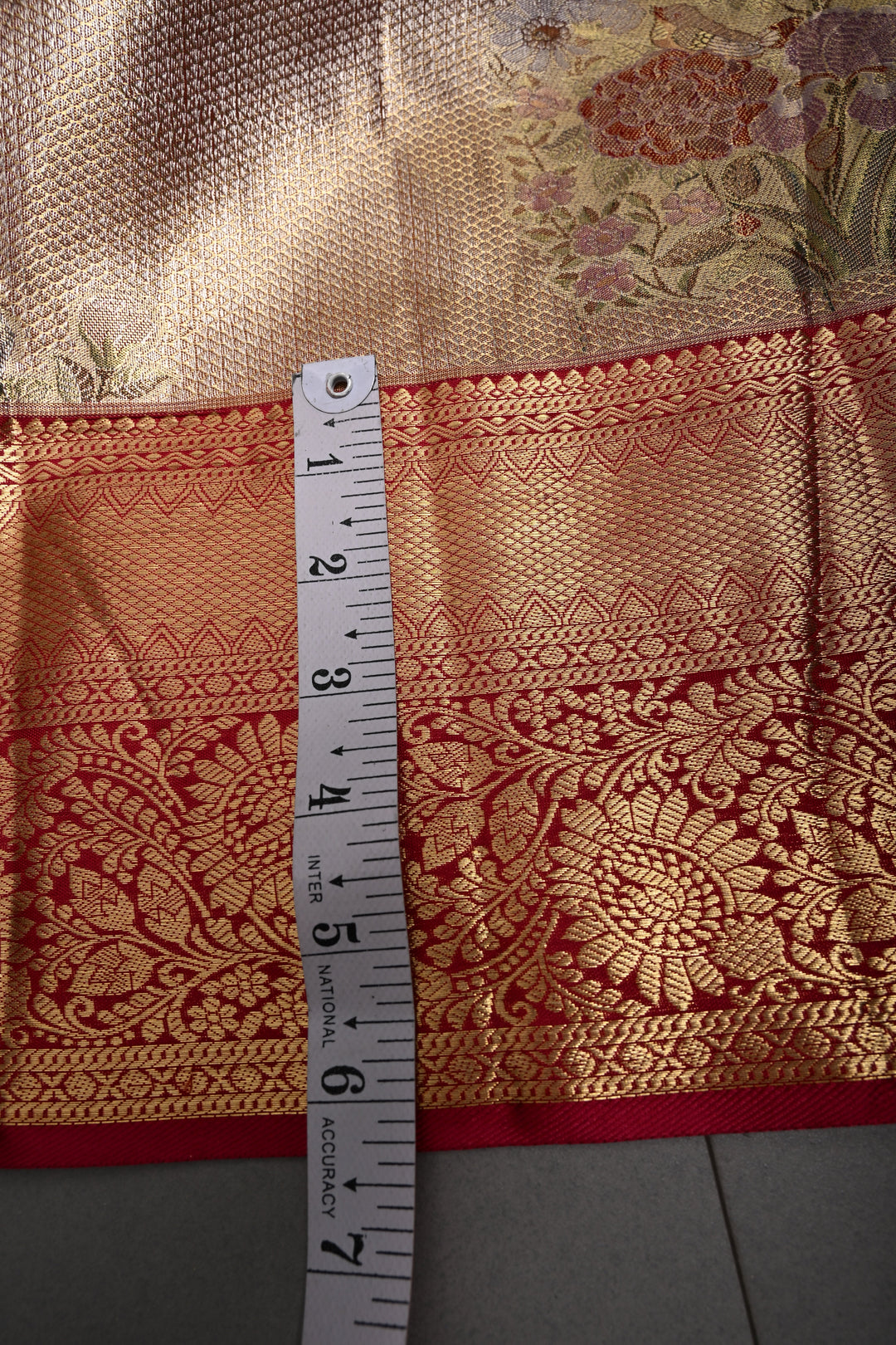 Romantic Pink-Gold Meenakari Rose Design on Pure Kanjivaram Tissue Silk Saree with Self Brocade and Contrast Zari Border | SILK MARK CERTIFIED