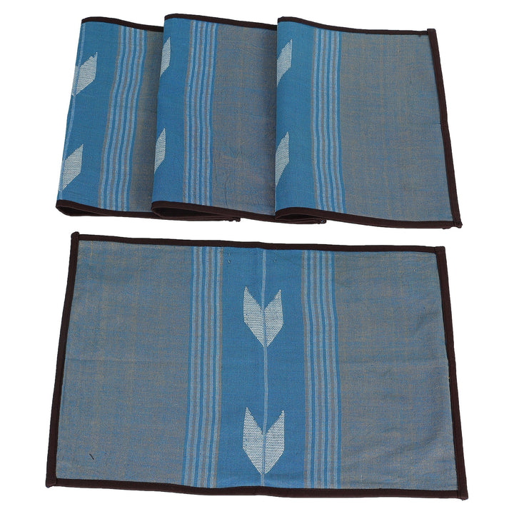 Yellow Brown Jamdani Cotton Table Mats- 4Pack | SHOBITAM