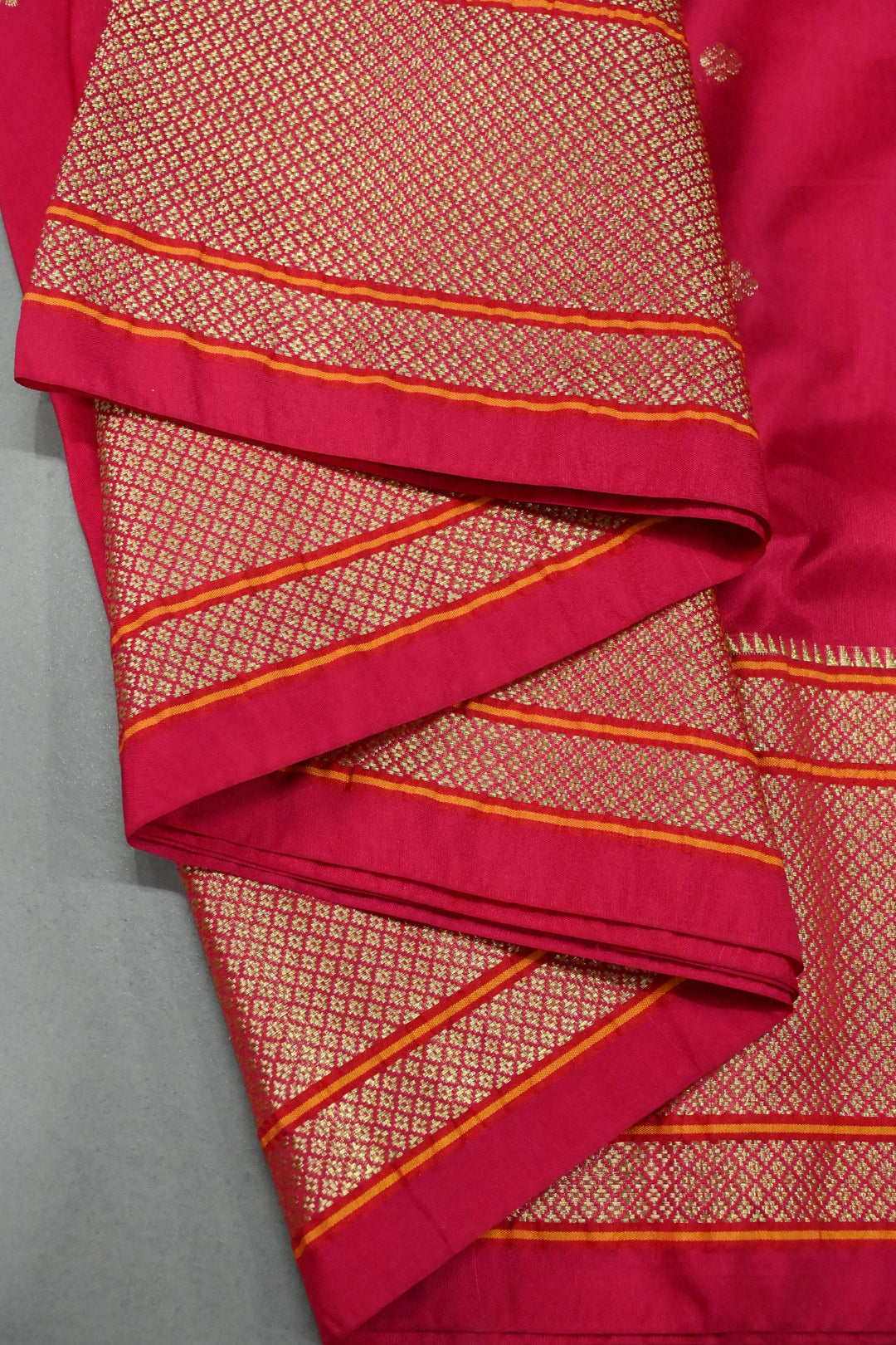9 Yards Madisar  Rani Pink Zari Buttis on Semi Silk Saree with Zari Border and  Paithani Style Meenakari Pallu , No Blouse Piece
