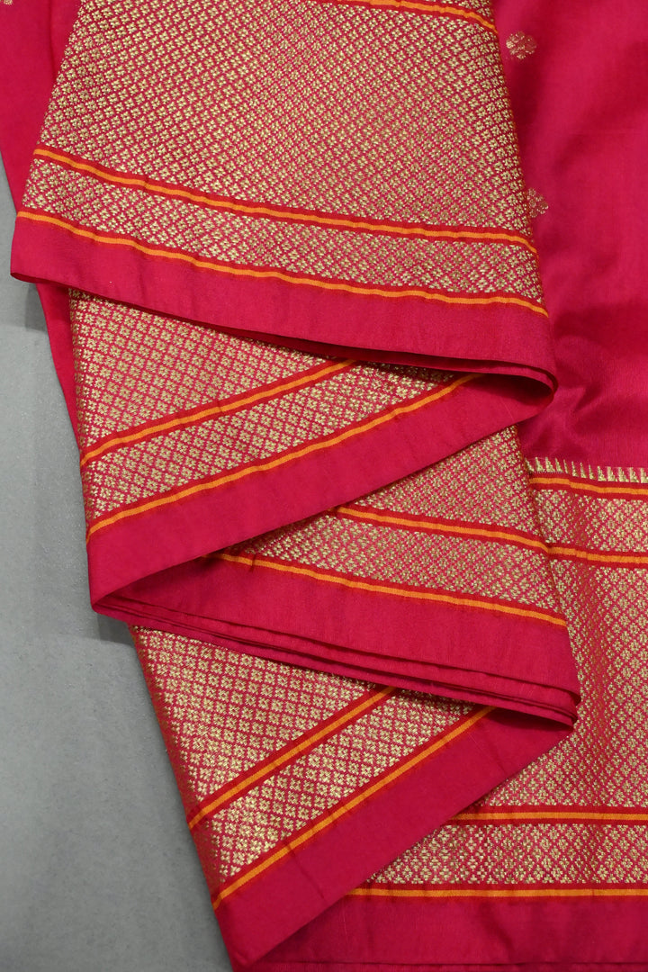 9 Yards Madisar  Rani Pink Zari Buttis on Semi Silk Saree with Zari Border and  Paithani Style Meenakari Pallu , No Blouse Piece