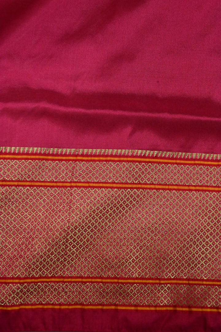 9 Yards Madisar  Rani Pink Zari Buttis on Semi Silk Saree with Zari Border and  Paithani Style Meenakari Pallu , No Blouse Piece