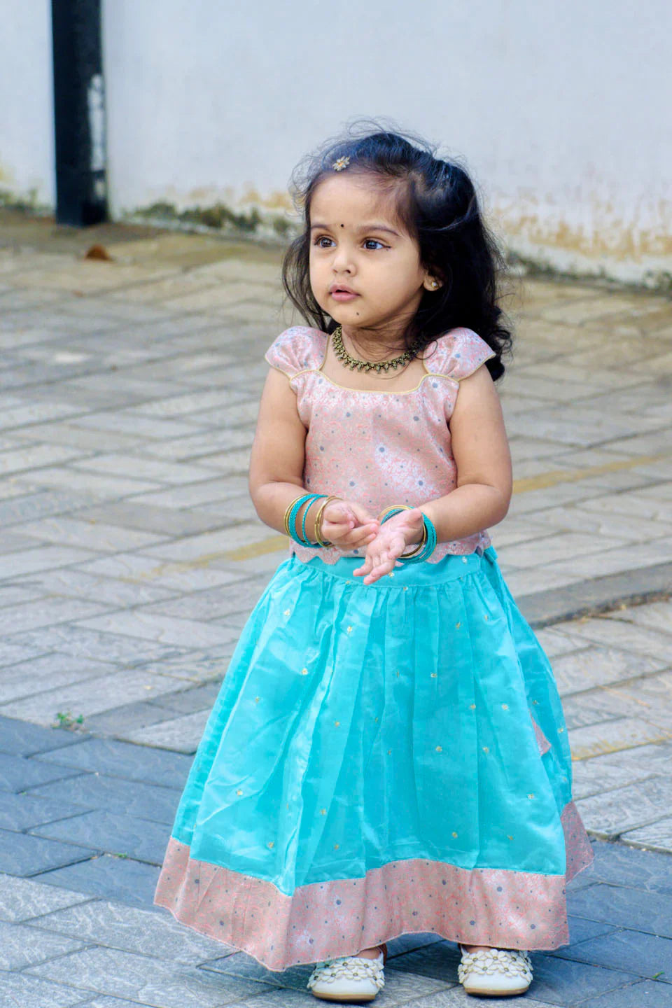 Baby Blue and  Pink 2 Piece Top and Skirt Set | Made To Order