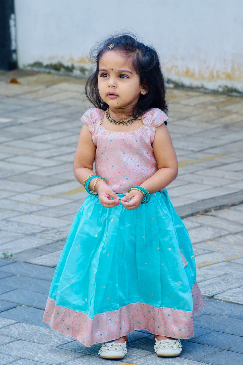 Baby Blue and  Pink 2 Piece Top and Skirt Set | Made To Order