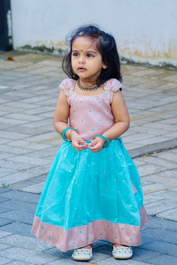 Baby Blue and  Pink 2 Piece Top and Skirt Set | Made To Order