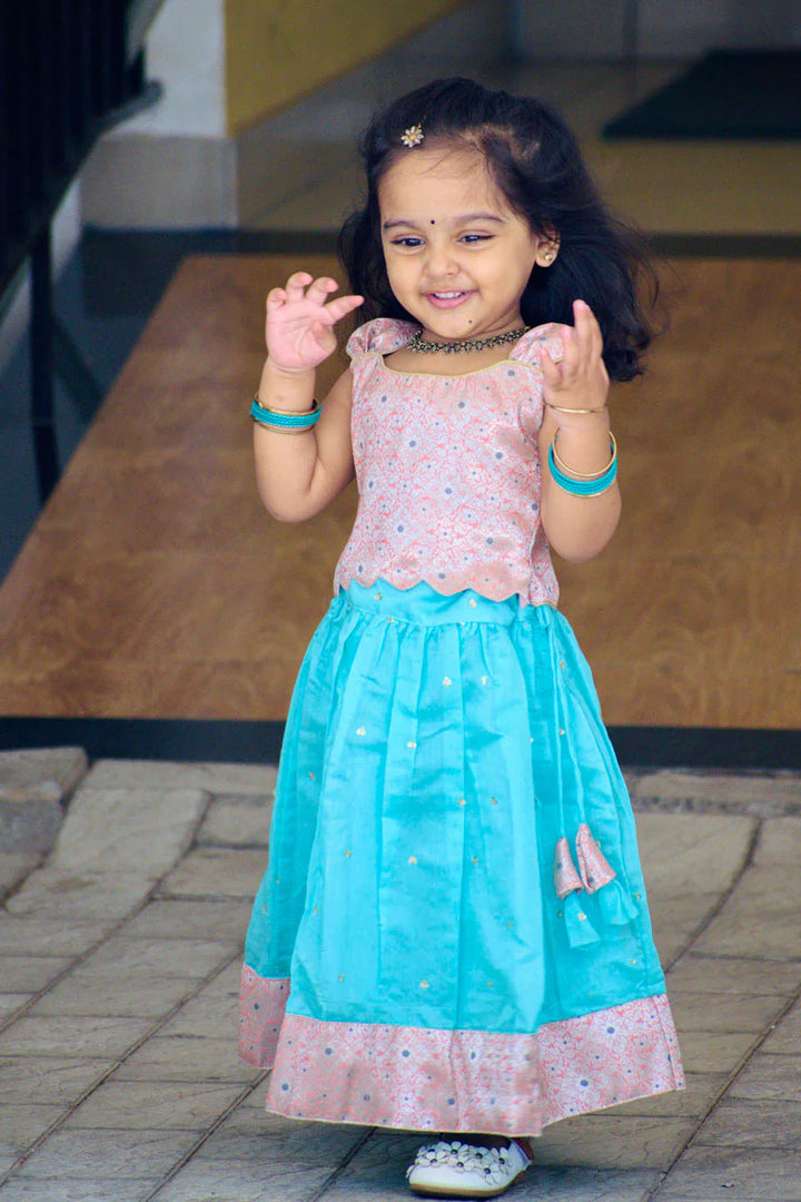 Baby Blue and  Pink 2 Piece Top and Skirt Set | Made To Order