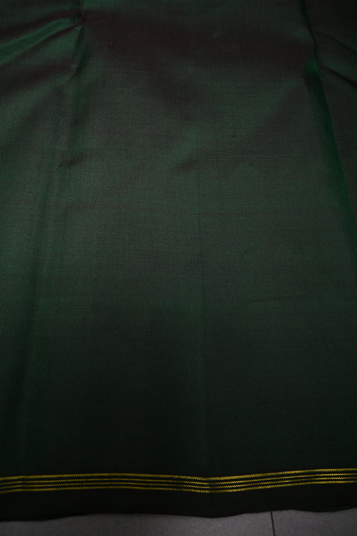 Deep Green Kanjivaram Pure Silk Saree with Zari Buttis and Distinct Twin Parrot Motifs on Border | SILK MARK CERTIFIED | SHOBITAM