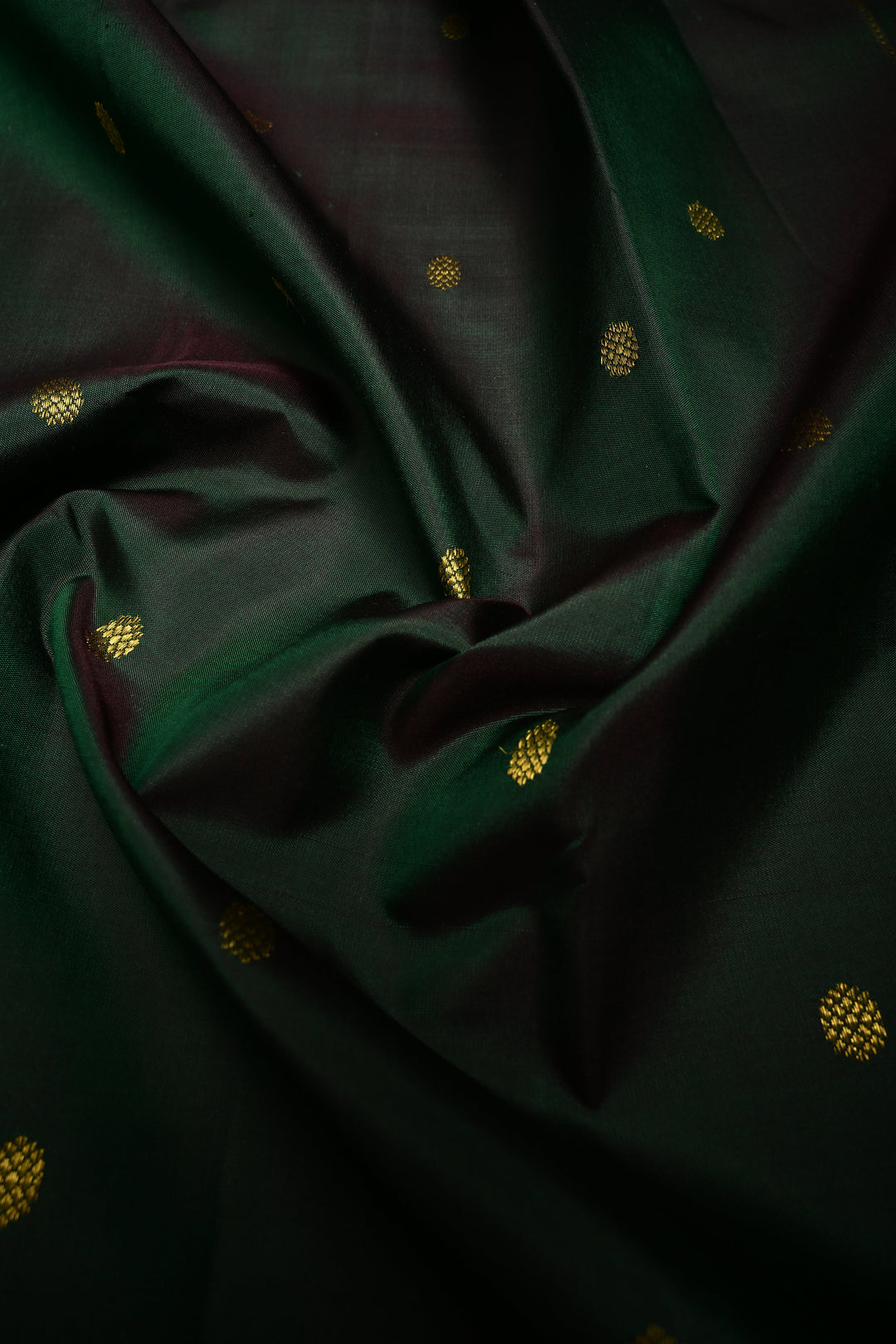 Deep Green Kanjivaram Pure Silk Saree with Zari Buttis and Distinct Twin Parrot Motifs on Border | SILK MARK CERTIFIED | SHOBITAM