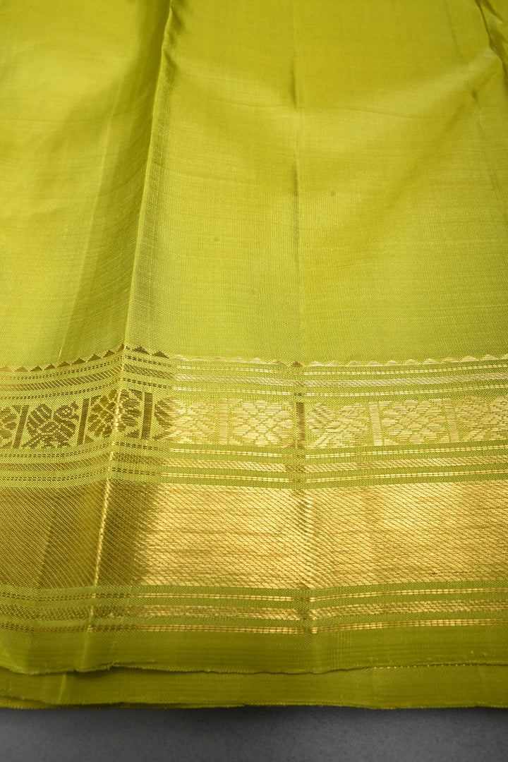 Chartreuse  Kanjivaram Pure Silk Saree with Zari Buttas and Zari Border | SILK MARK CERTIFIED | SHOBITAM
