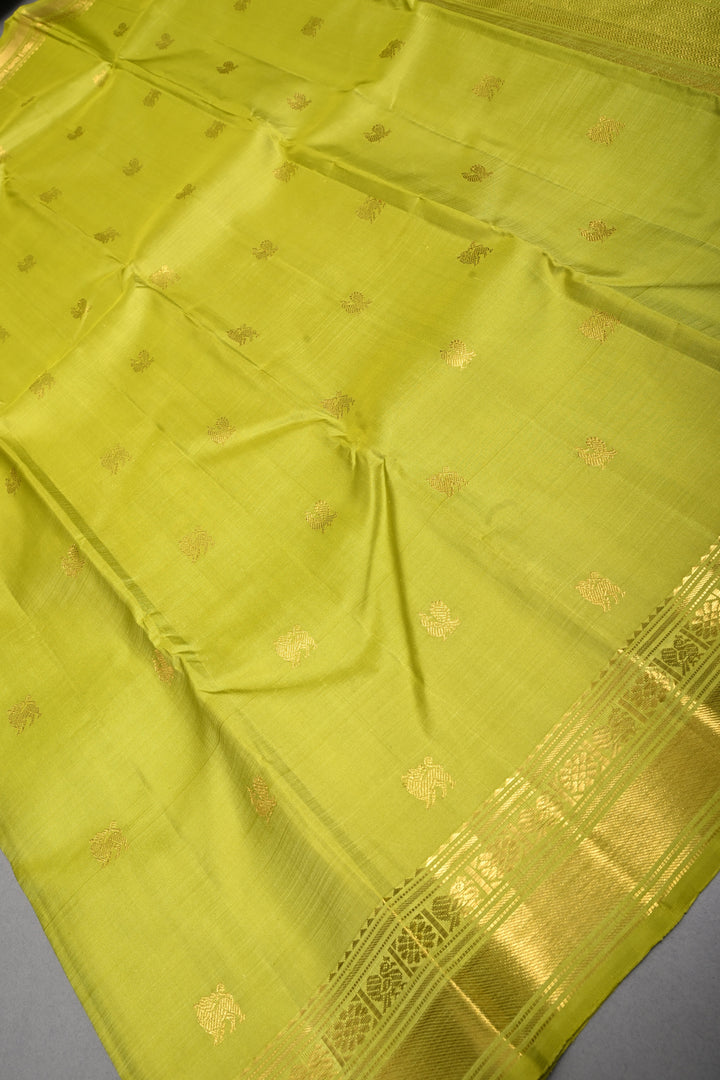 Chartreuse  Kanjivaram Pure Silk Saree with Zari Buttas and Zari Border | SILK MARK CERTIFIED | SHOBITAM