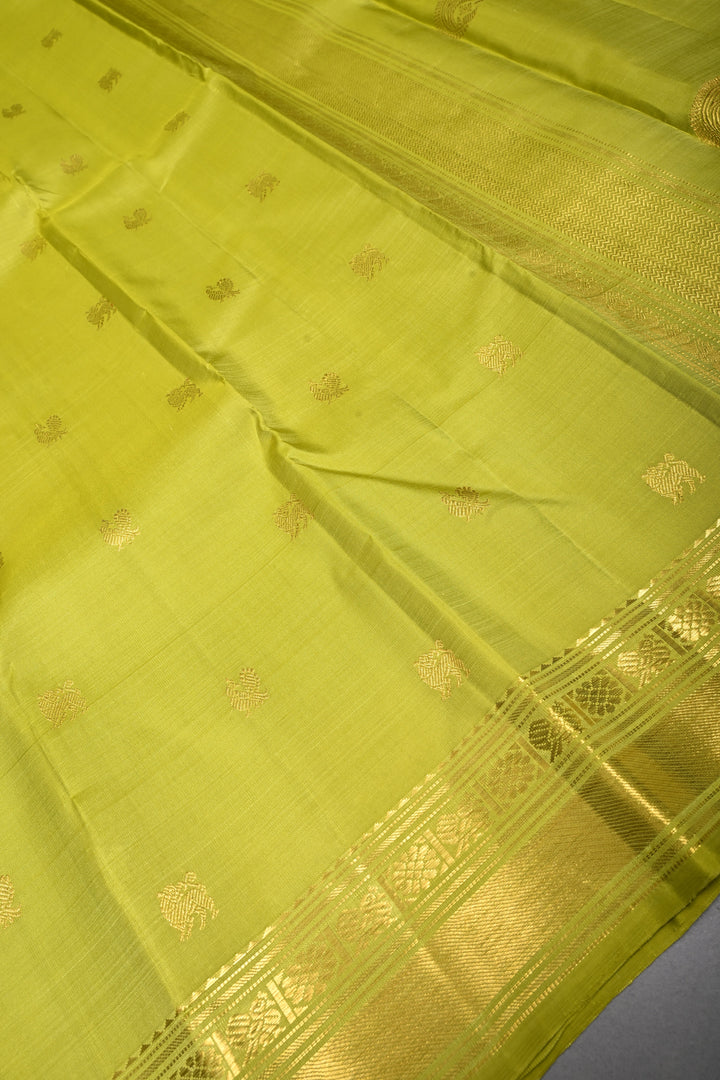 Chartreuse  Kanjivaram Pure Silk Saree with Zari Buttas and Zari Border | SILK MARK CERTIFIED | SHOBITAM