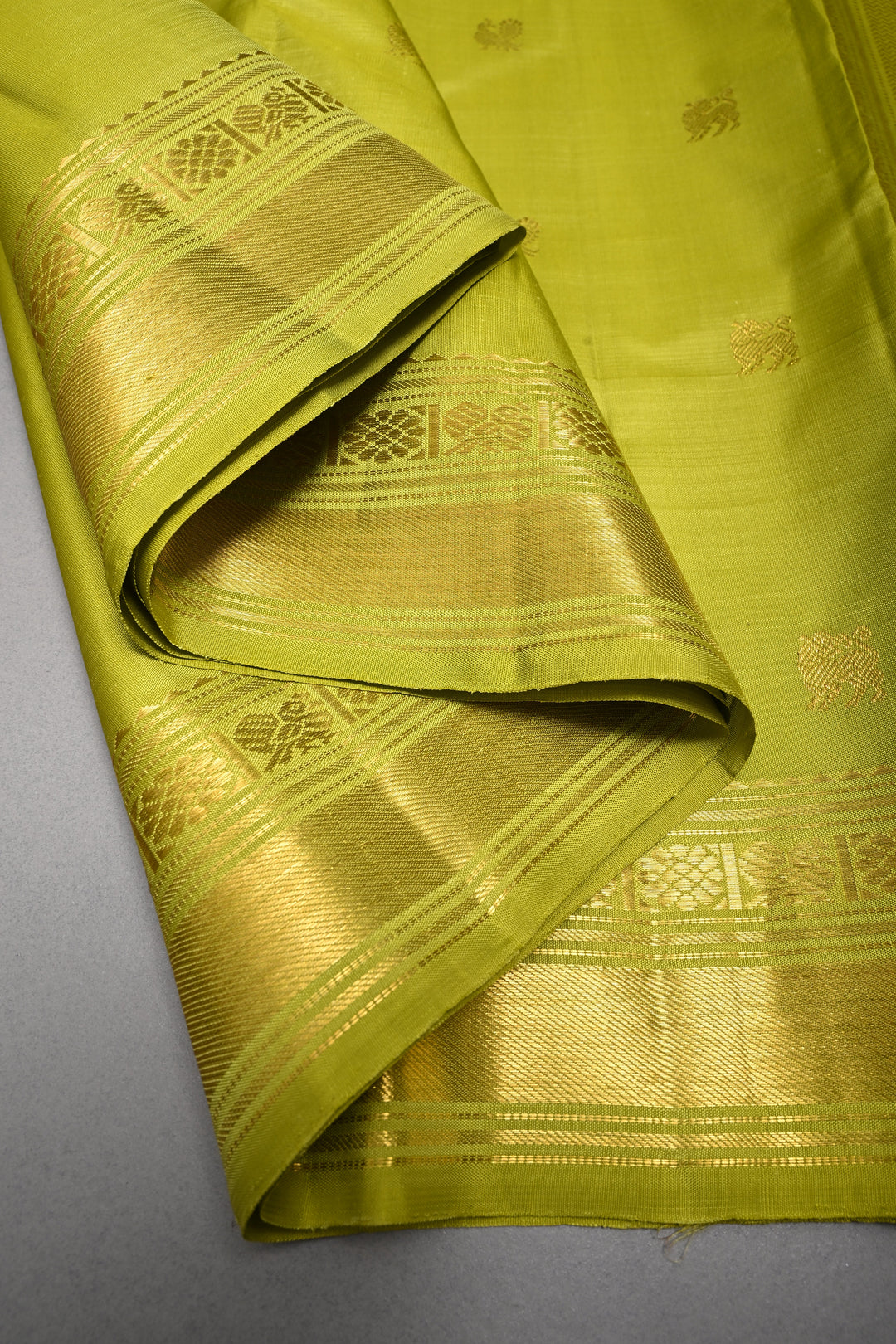 Chartreuse  Kanjivaram Pure Silk Saree with Zari Buttas and Zari Border | SILK MARK CERTIFIED | SHOBITAM