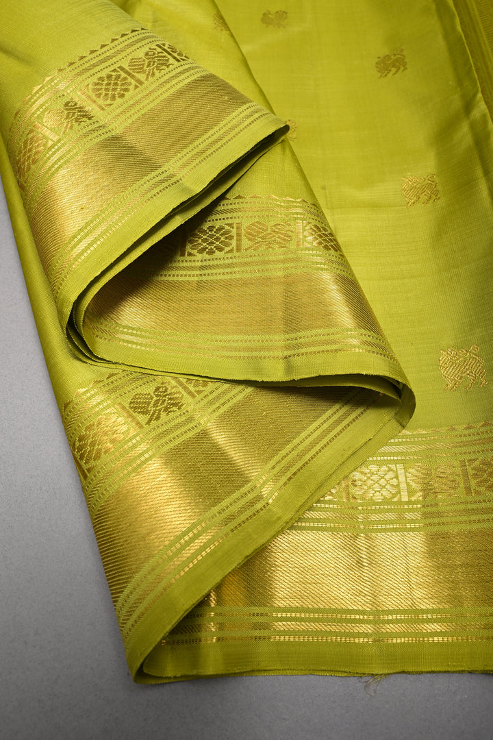 Chartreuse  Kanjivaram Pure Silk Saree with Zari Buttas and Zari Border | SILK MARK CERTIFIED | SHOBITAM