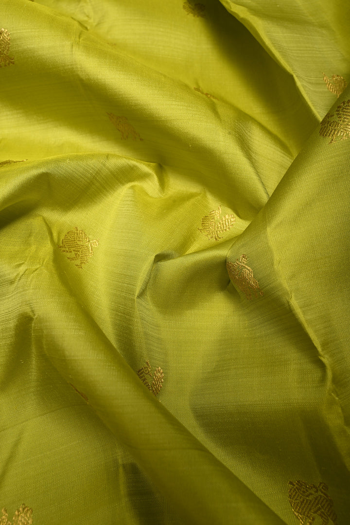 Chartreuse  Kanjivaram Pure Silk Saree with Zari Buttas and Zari Border | SILK MARK CERTIFIED | SHOBITAM