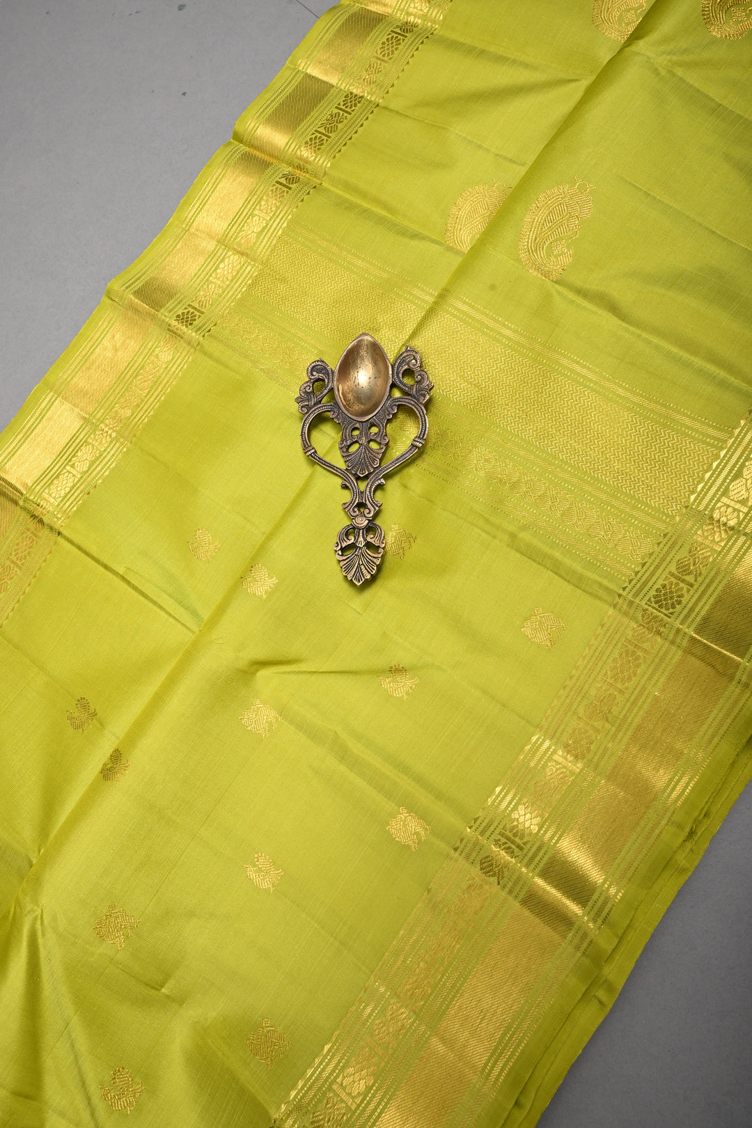 Chartreuse  Kanjivaram Pure Silk Saree with Zari Buttas and Zari Border | SILK MARK CERTIFIED | SHOBITAM