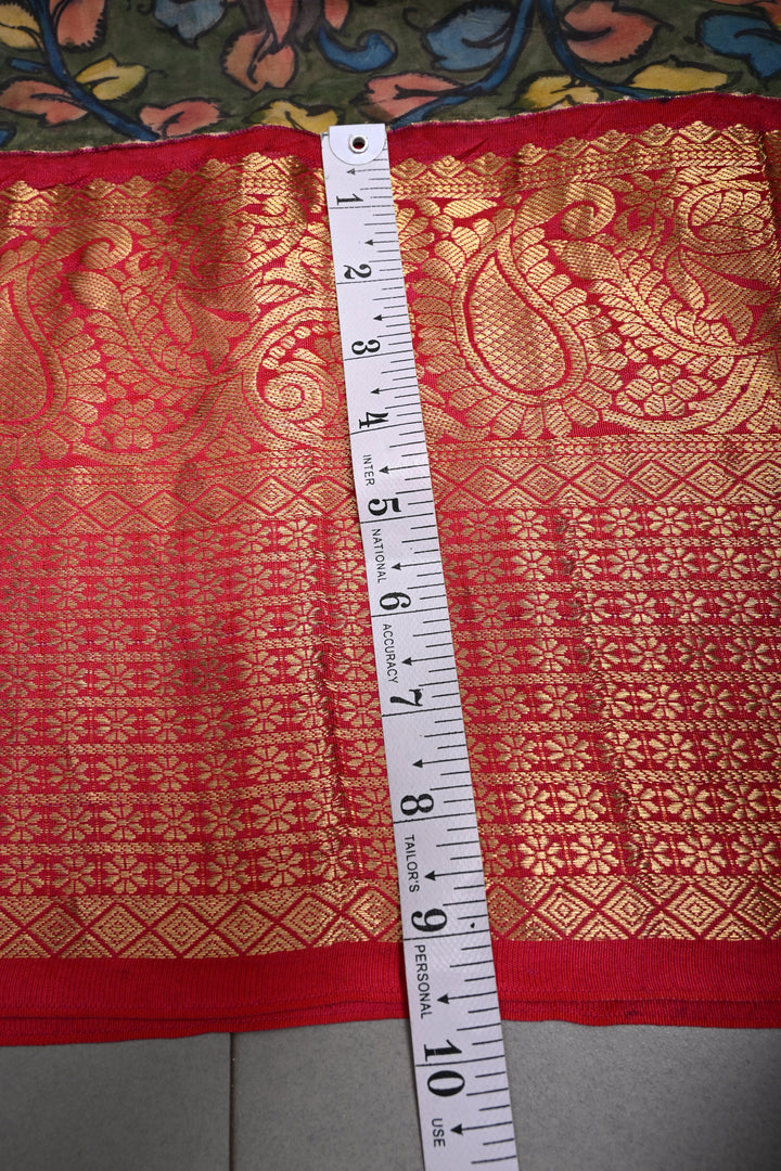 Smokey Gray Bandhni Design on Pure Kanjivaram Silk Jugalbandi Saree with Pen Kalamkari Panel and Contrast Zari Border | SILK MARK CERTIFIED | SHOBITAM