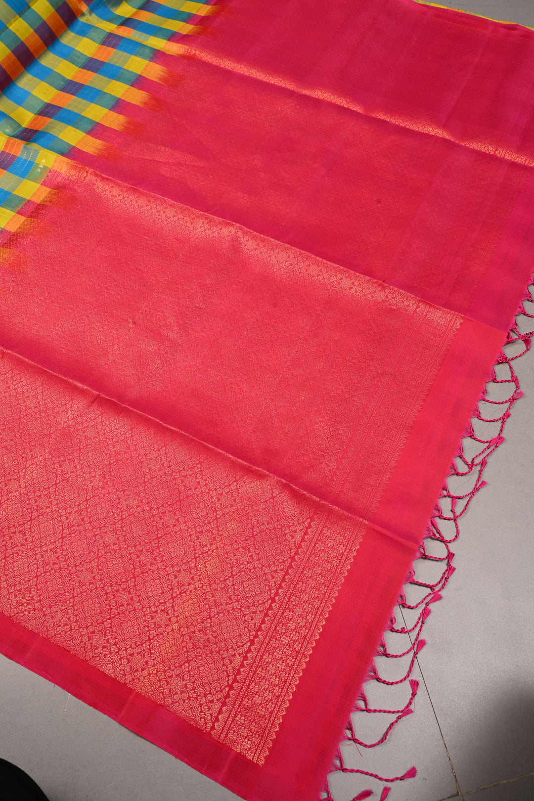 Multicolor Pallum Pazhamum Kanjivaram Soft Silk Saree with Zari Stripes and Muted Zari Buttas | SILK MARK CERTIFIED | SHOBITAM