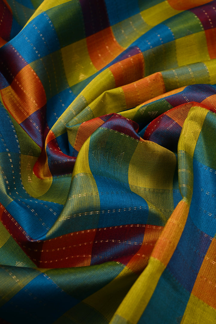 Multicolor Pallum Pazhamum Kanjivaram Soft Silk Saree with Zari Stripes and Muted Zari Buttas | SILK MARK CERTIFIED | SHOBITAM