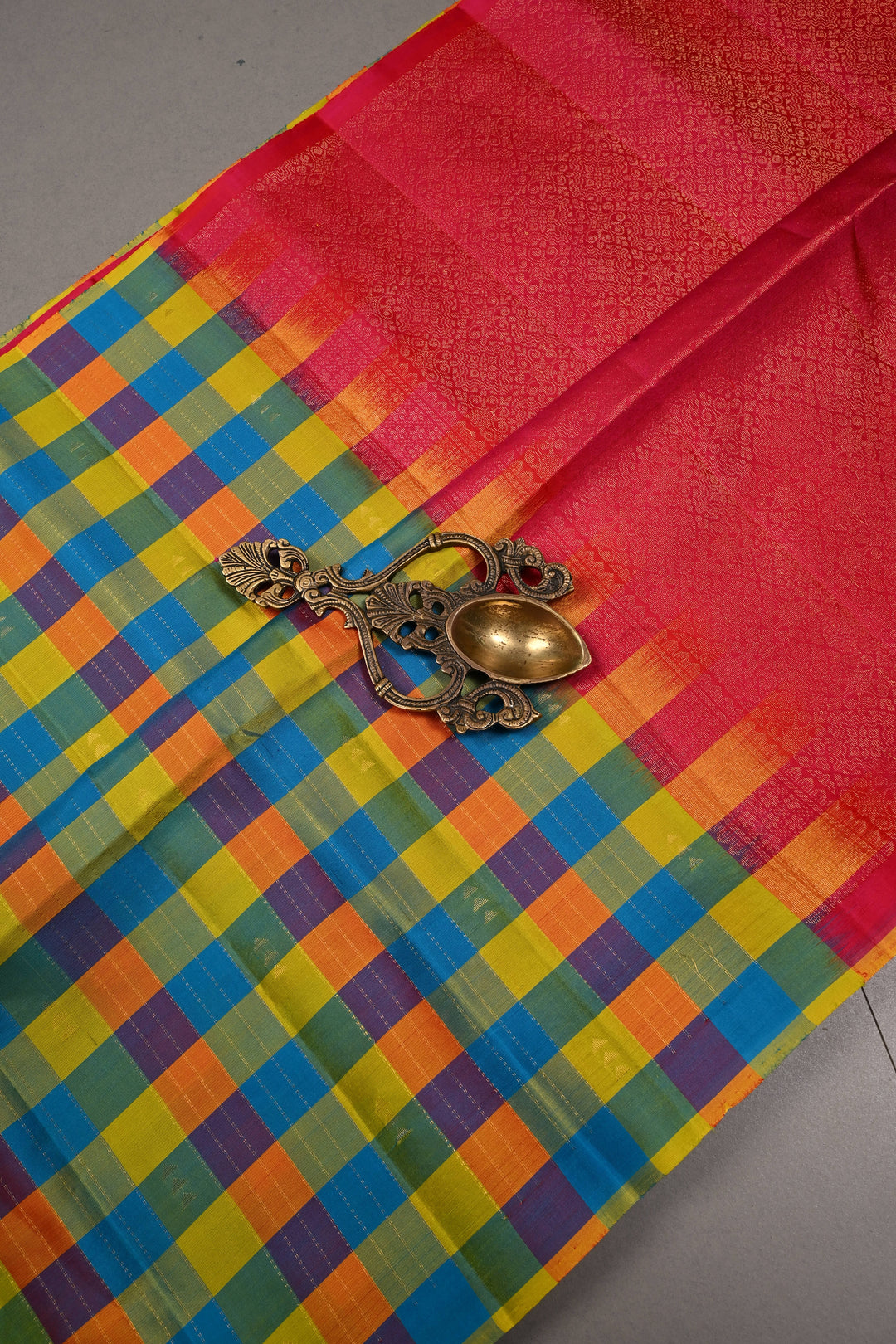 Multicolor Pallum Pazhamum Kanjivaram Soft Silk Saree with Zari Stripes and Muted Zari Buttas | SILK MARK CERTIFIED | SHOBITAM