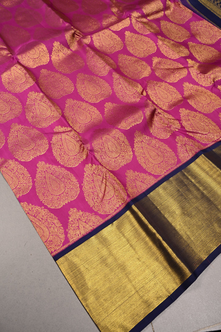Magenta Pure Kanjivaram Silk Saree with Zari Brocade and Contrast Zari Border | SILK MARK CERTIFIED | SHOBITAM