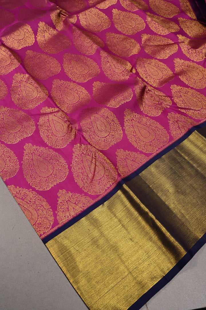 Magenta Pure Kanjivaram Silk Saree with Zari Brocade and Contrast Zari Border | SILK MARK CERTIFIED | SHOBITAM
